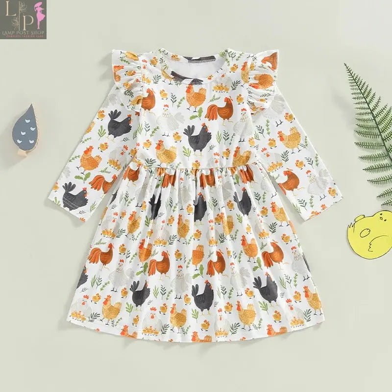 Girls Dress Long Sleeve Thanksgiving Dress 6M-6Y Kids Lamp Post